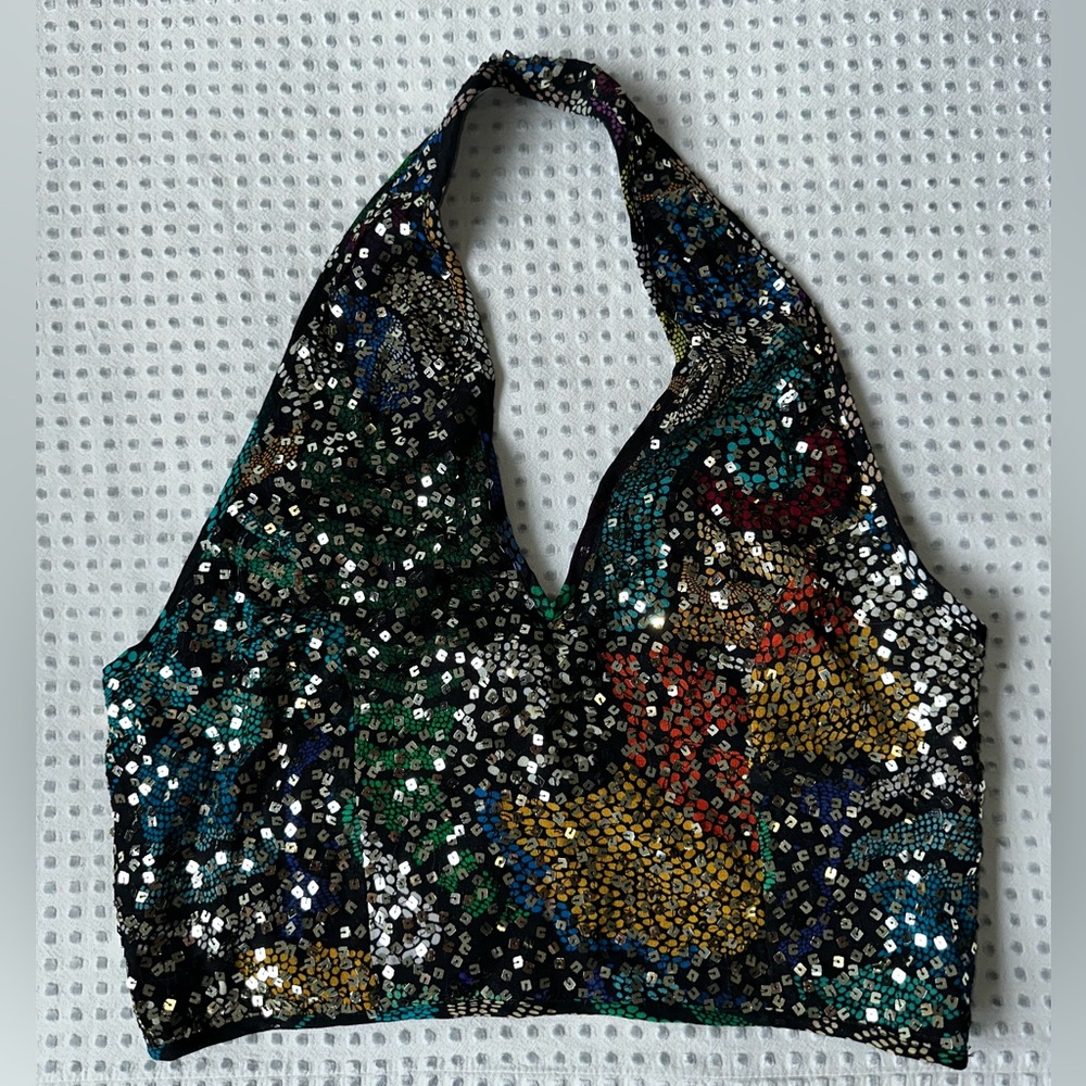 Verb by Pallavi Singhee Printed Sequin Halter Top